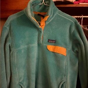 Patagonia Turquoise and Mustard Fleece Jacket